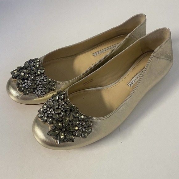 Vera Wang Lavender Gold Ballet Flat Leather Embellished Jeweled Round To… - Picture 5 of 9